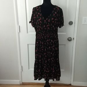 Black Crepe Floral Dress 2X